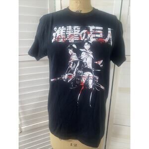 Attack on Titan Black 100% Cotton T-Shirt Anime Manga Screenprint Sz Medium